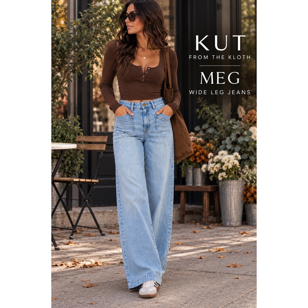 KUT from the Kloth Meg High Rise Wide Leg Jeans | Light Wash | Size 10